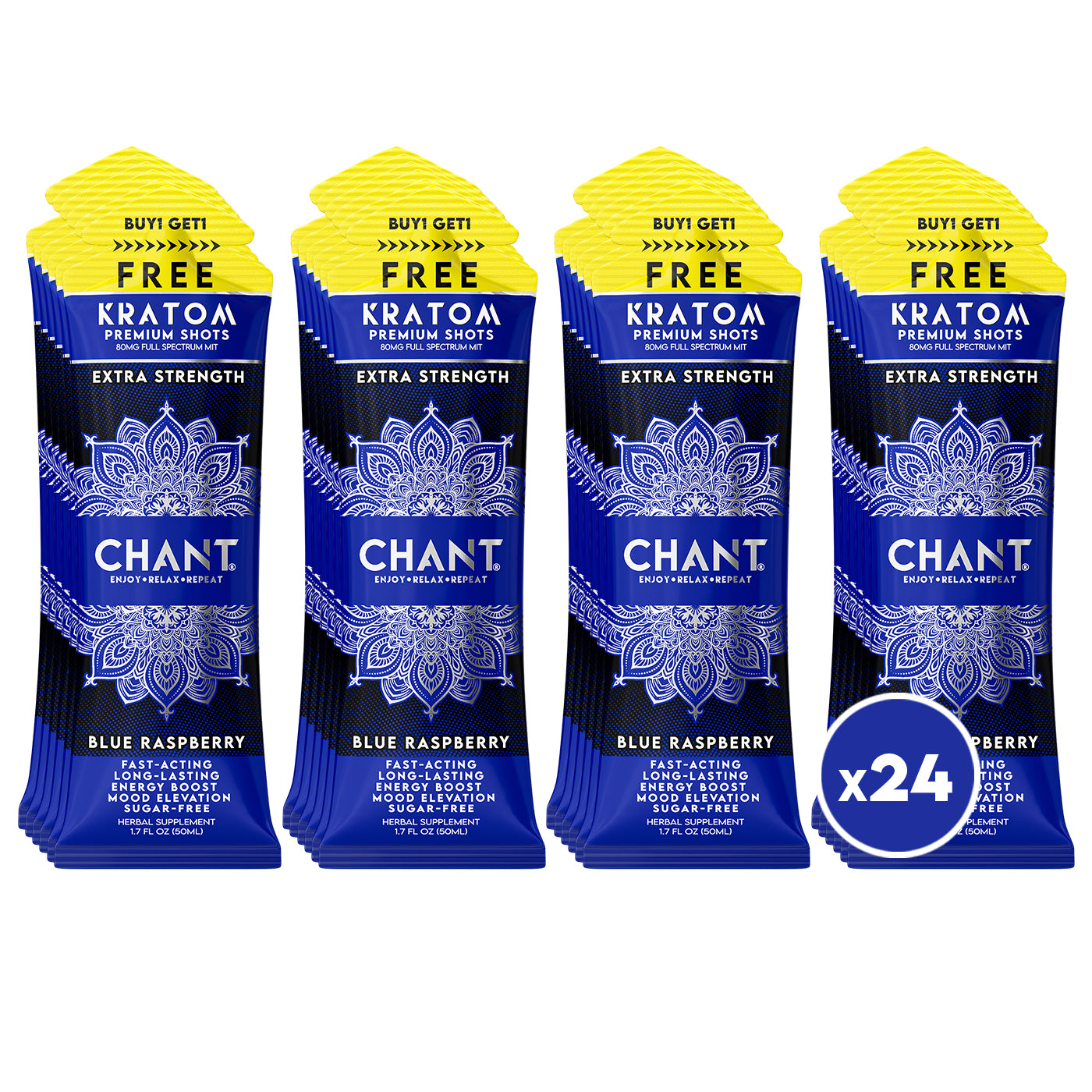Chant Kratom Shot – Blue Raspberry Extra Strength 80 MIT - Pack of 24