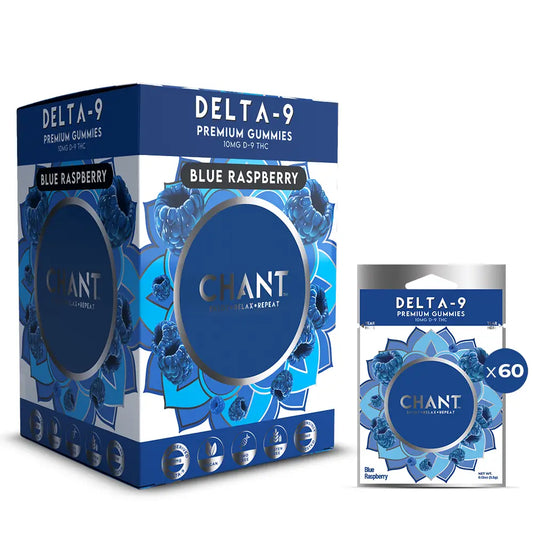 Chant Delta-9 THC Gummy – Blue Raspberry Pouch – 60 Pouches / Display