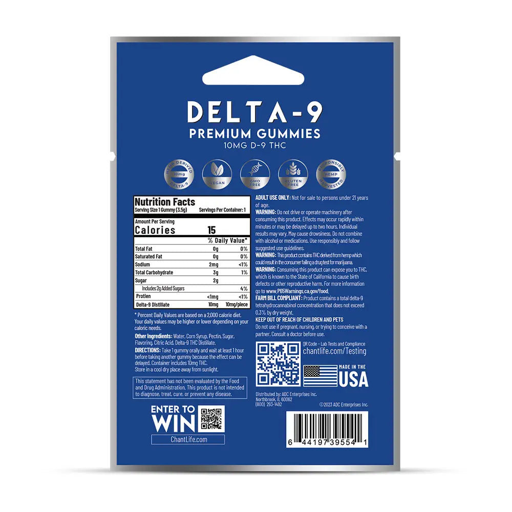 Chant Delta-9 THC Gummy – Blue Raspberry Pouch – 60 Pouches / Display