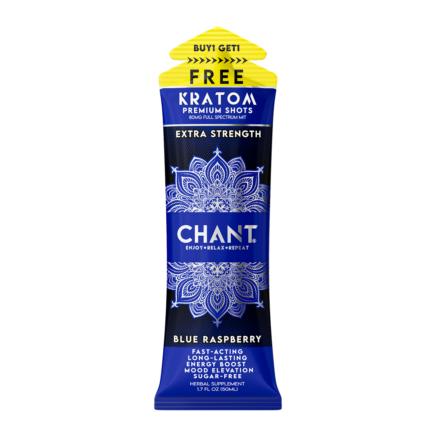 KRATOM 80 MIT Chant Kratom Shot – Blue Raspberry Extra Strength 80 MIT - 1 Pouch