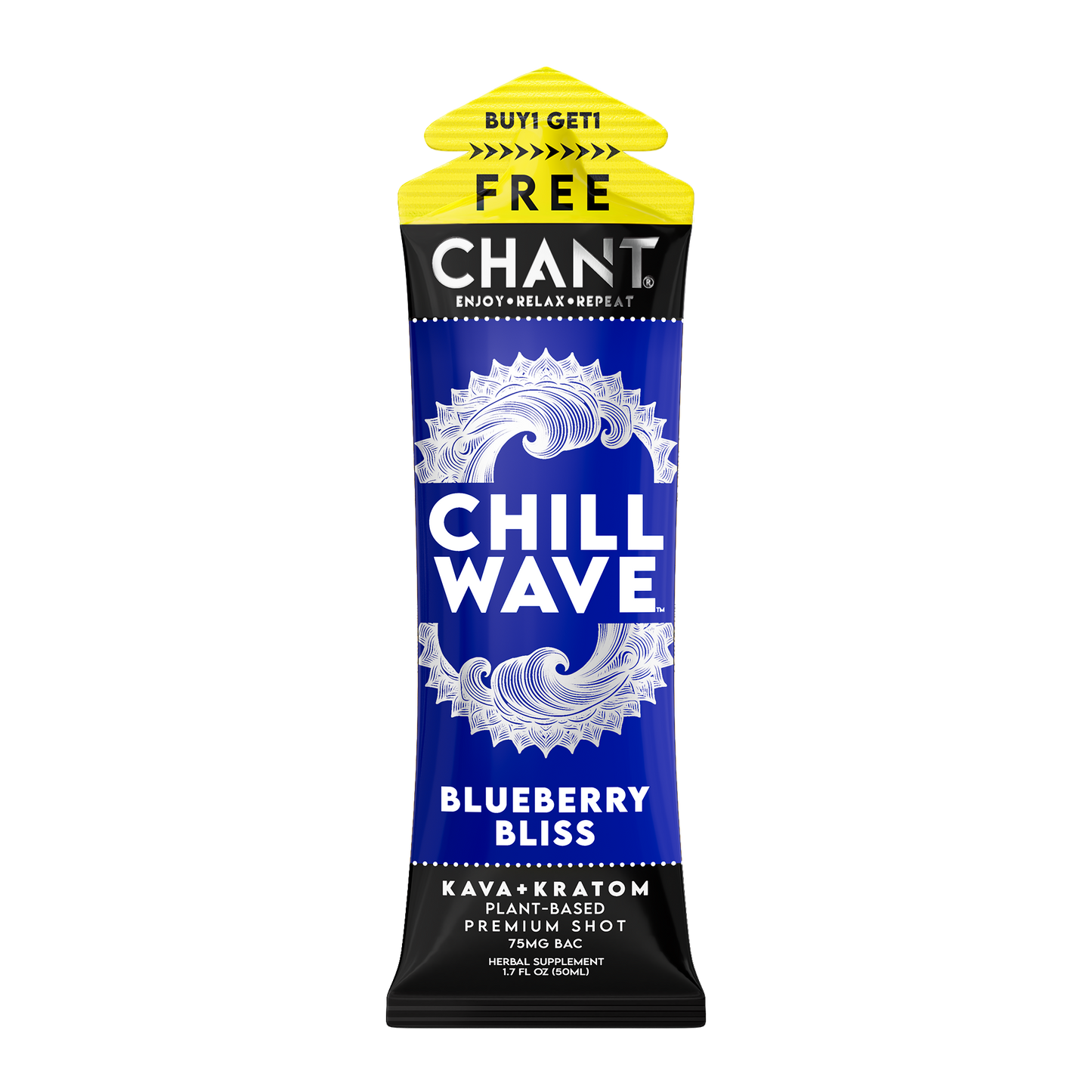 KAVA+KRATOM Chant Chill Wave Shot – Blueberry Bliss - 1 Pouch