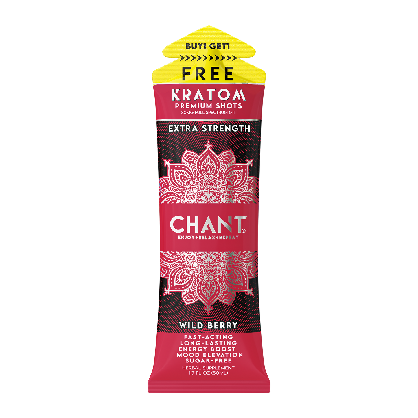 KRATOM 80 MIT Chant Kratom Shot – Wild Berry Extra Strength 80 MIT - 1 Pouch