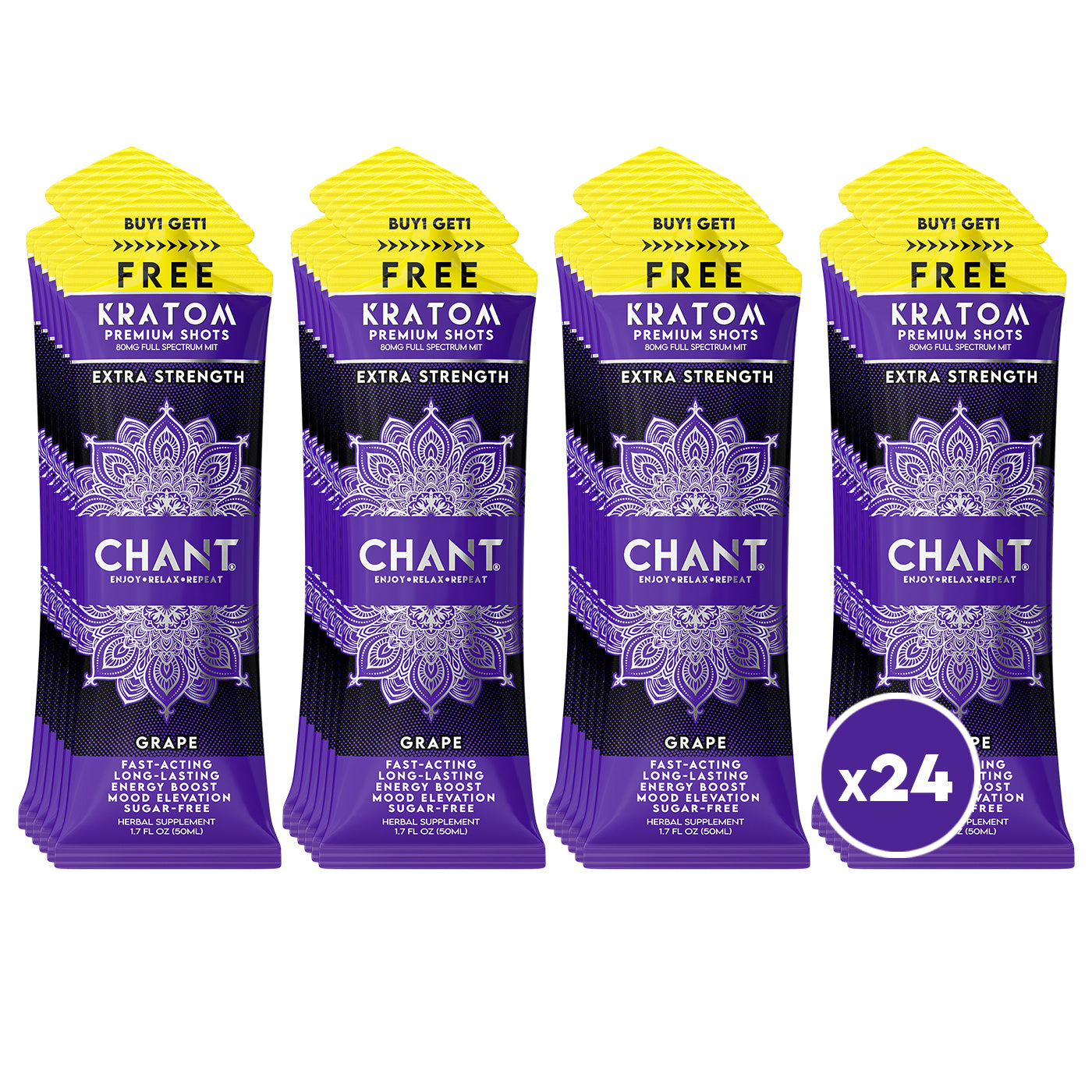 Chant Kratom Shot – Grape Extra Strength 80 MIT - Pack of 24