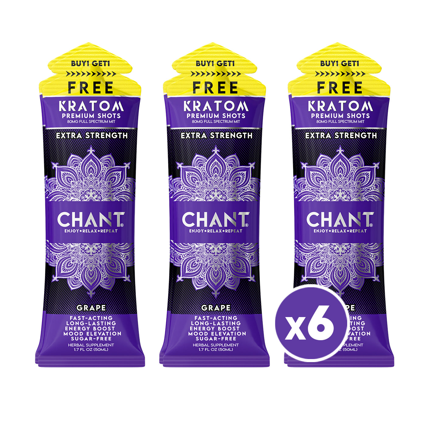 Chant Kratom Shot – Grape Extra Strength 80 MIT - Pack of 6