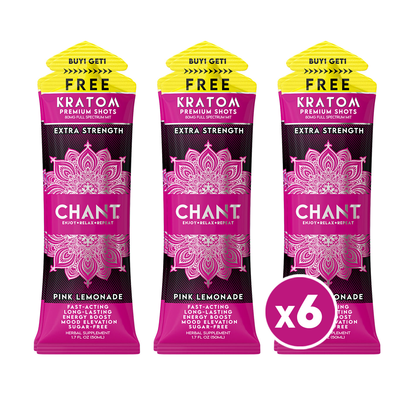 Chant Kratom Shot – Pink Lemonade Extra Strength 80 MIT - Pack of 6