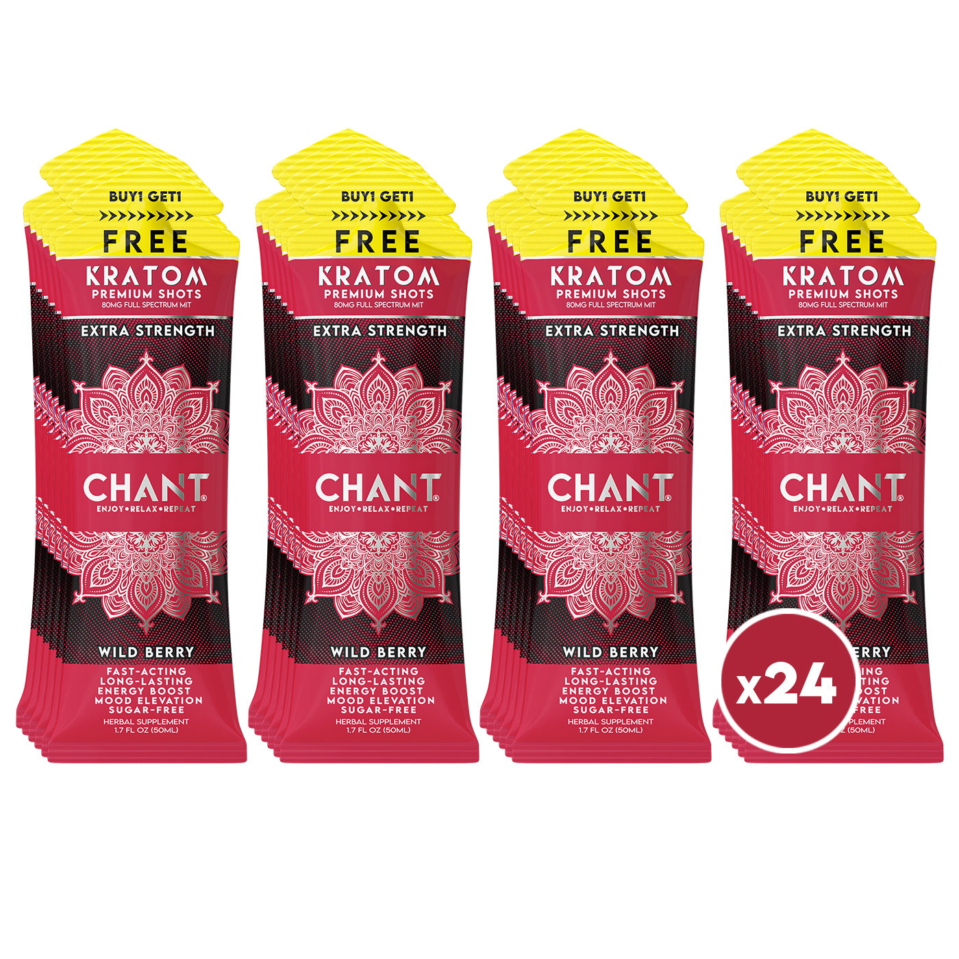 Chant Kratom Shot – Wild Berry Extra Strength 80 MIT - Pack of 24