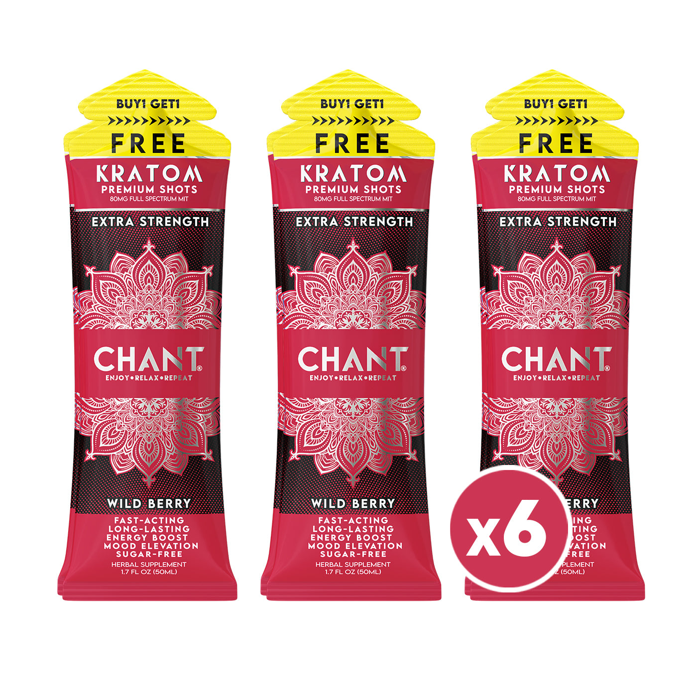 Chant Kratom Shot – Wild Berry Extra Strength 80 MIT - Pack of 6